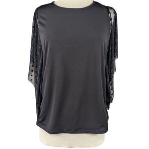 Arabella Blouse Womens 1X Black Sheer Sleeve Tunic Top Lagenlook‎ Stretch Goth